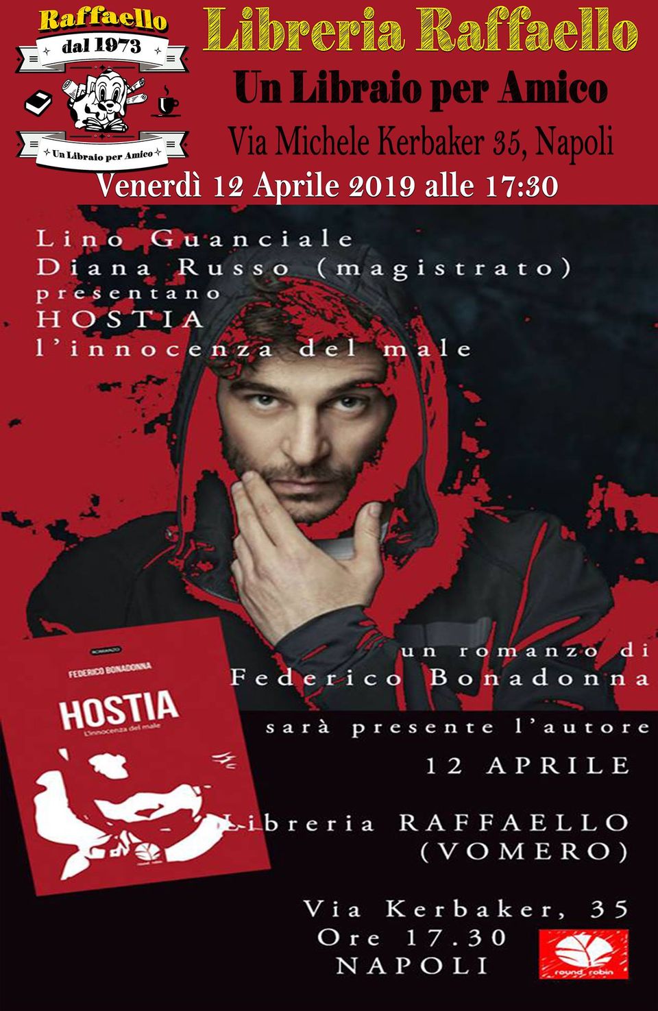 Read more about the article 12 aprile 2019 | Federico Bonadonna presenta Hostia alla Libreria Raffaello
